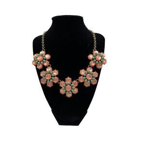 Stunning Pink & Green Floral Necklace with Golden Chain 17 Inch